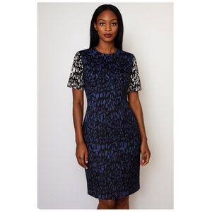 •YIGAL AZROUEL• Short Sleeve Sheath Dress‎ in Midnight Petals Stretch Day Size 6